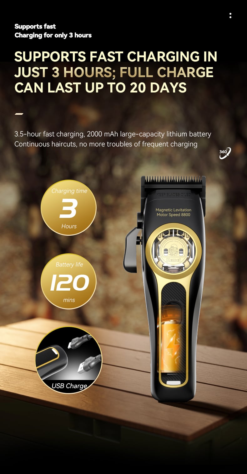 KEMEI km-2373 Manufacturer Professional Barber Trimmer Cordless Hair Trimmer Hair Cutting Clipper With Charging Base details