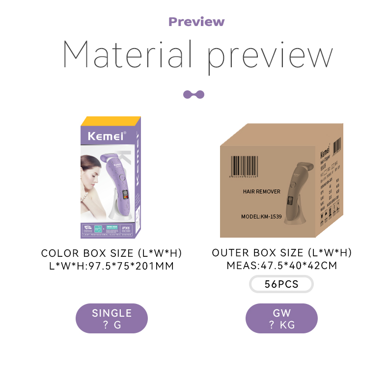 KEMEI km-1539 Women Hair Removal Ladies Shaver Ipx6 Waterproof Rechargeable Lady Razor Facial Nose Eyebrows Body Hair Trimmer manufacture