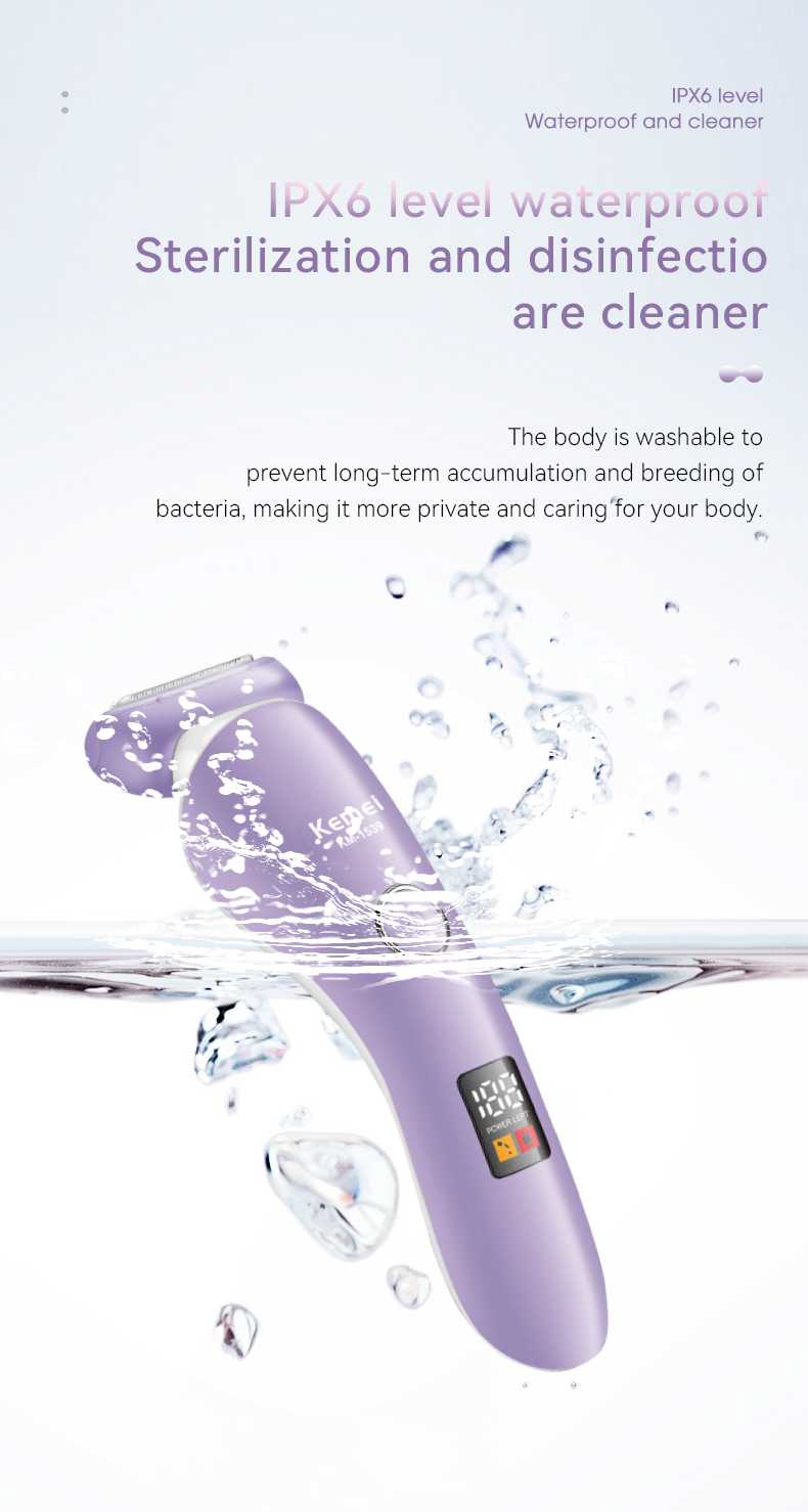 KEMEI km-1539 Women Hair Removal Ladies Shaver Ipx6 Waterproof Rechargeable Lady Razor Facial Nose Eyebrows Body Hair Trimmer details
