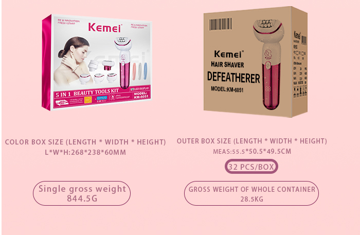 kemei Usb Rechargeable Women Epilator km-6051 Portable Hair Removal Tool Rotary Shaver Body Face Leg Depilator factory