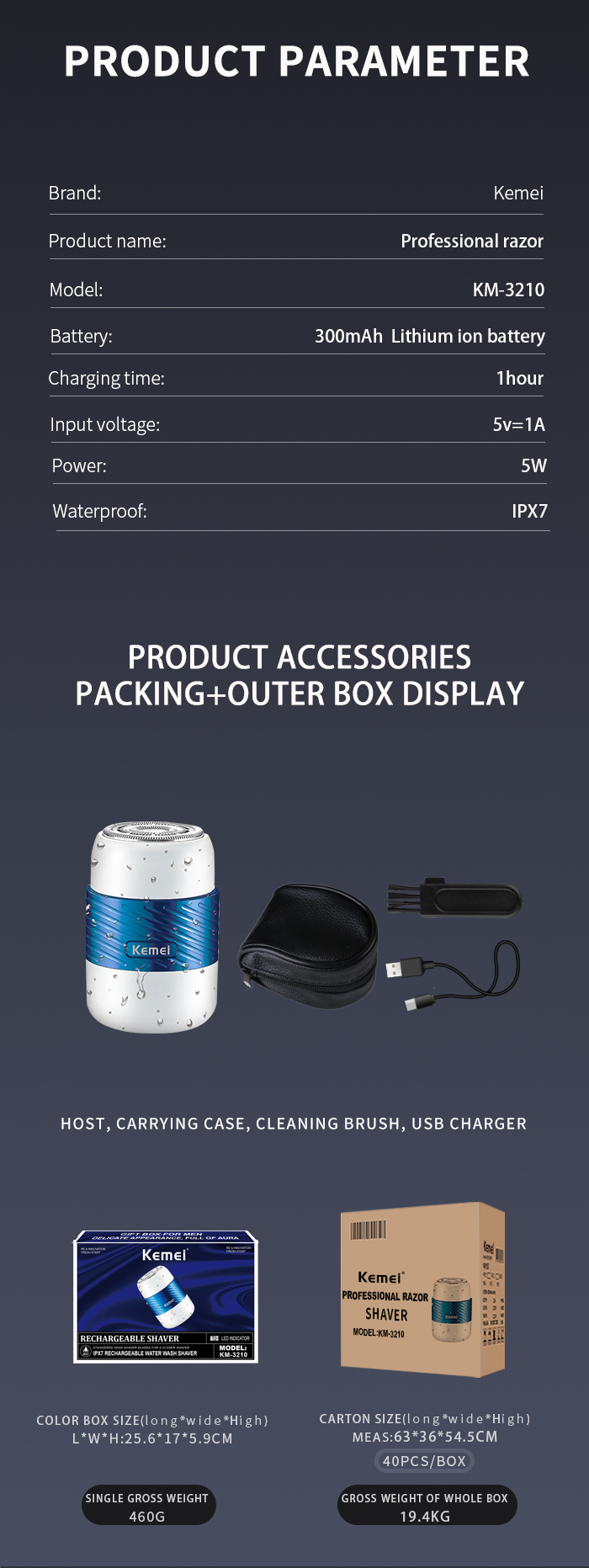 Smart Shaver 2022 Mini Design Wet And Dry Shaving Kemei Km-3210 Usb Charging Full Body Washable Mens Shaver supplier