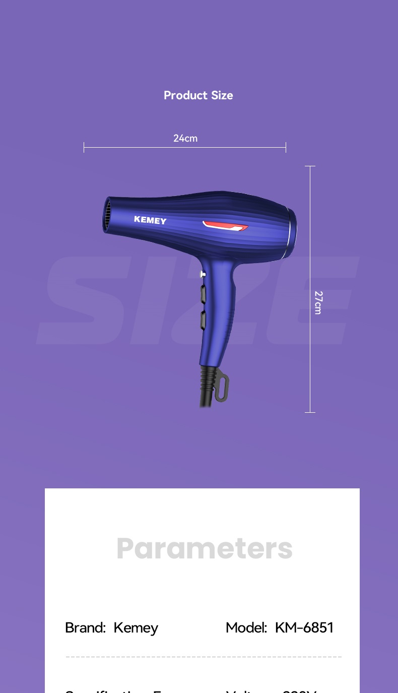 KEMEI Professional Salon Professional Hair Dryer Km-6851 1600w High Power Ac Motor Powerful Hair Dryers Support Cold And Hot Air supplier
