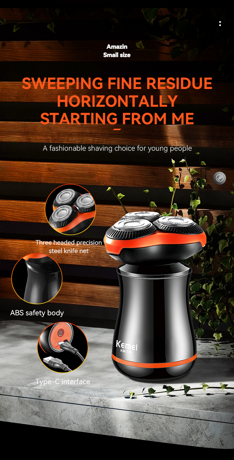 Kemei KM-776 Mini Portable Upgrade 3D Floating Blade Rechargeable Electric Shaver Rotary Beard Razor details