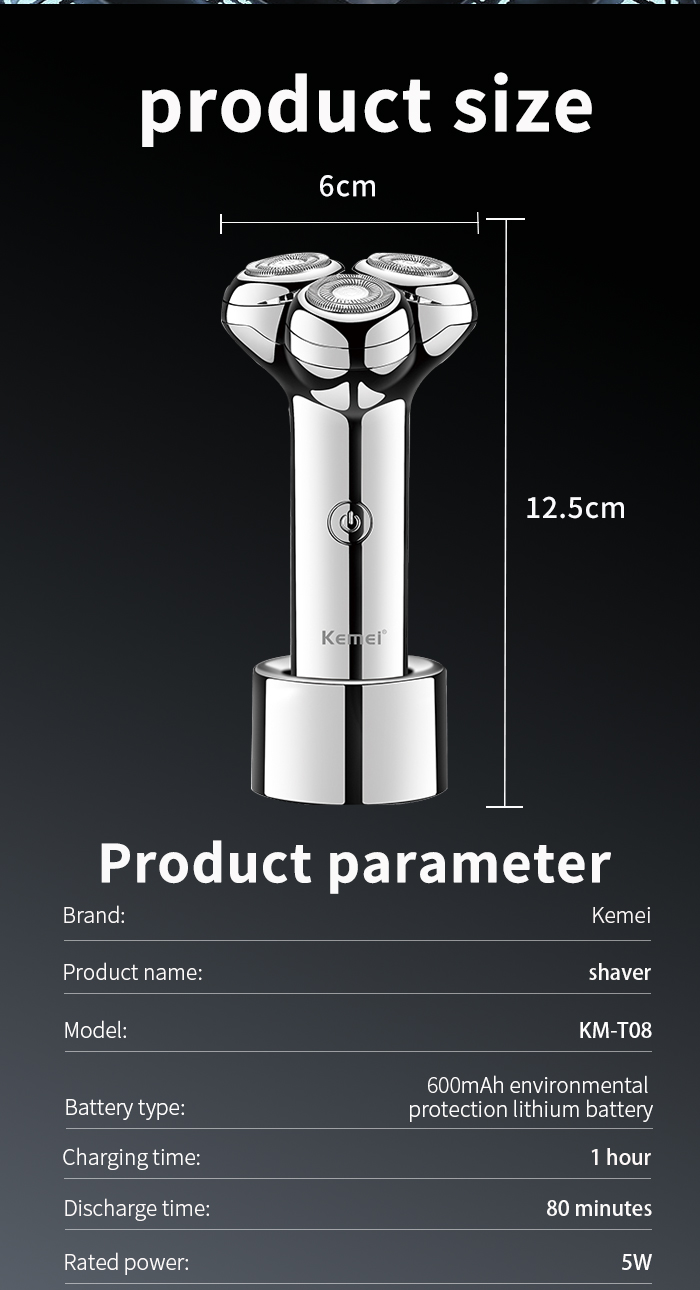 KEMEI Km-T08 Hair Beard Rotary Shaver Machine Portable Man Beard Trimmer Hair Razor Shaver details