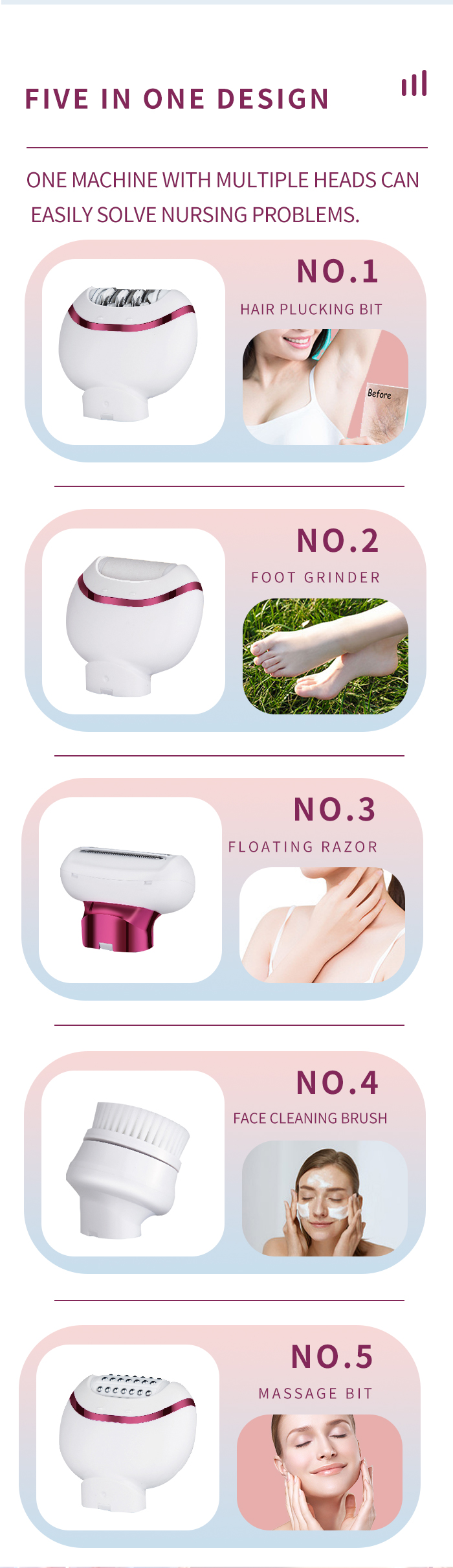 kemei Usb Rechargeable Women Epilator km-6051 Portable Hair Removal Tool Rotary Shaver Body Face Leg Depilator details
