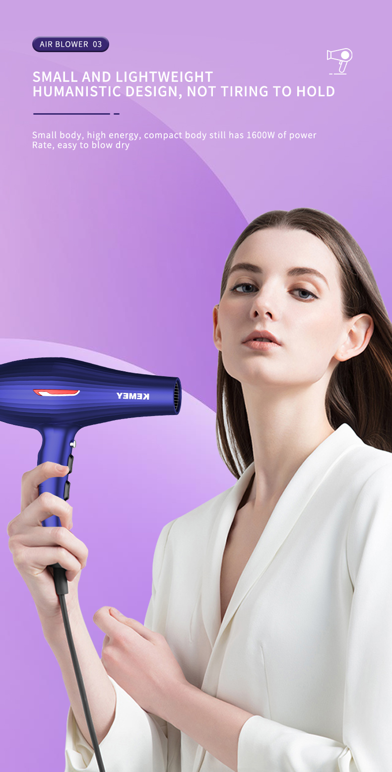 KEMEI Professional Salon Professional Hair Dryer Km-6851 1600w High Power Ac Motor Powerful Hair Dryers Support Cold And Hot Air manufacture