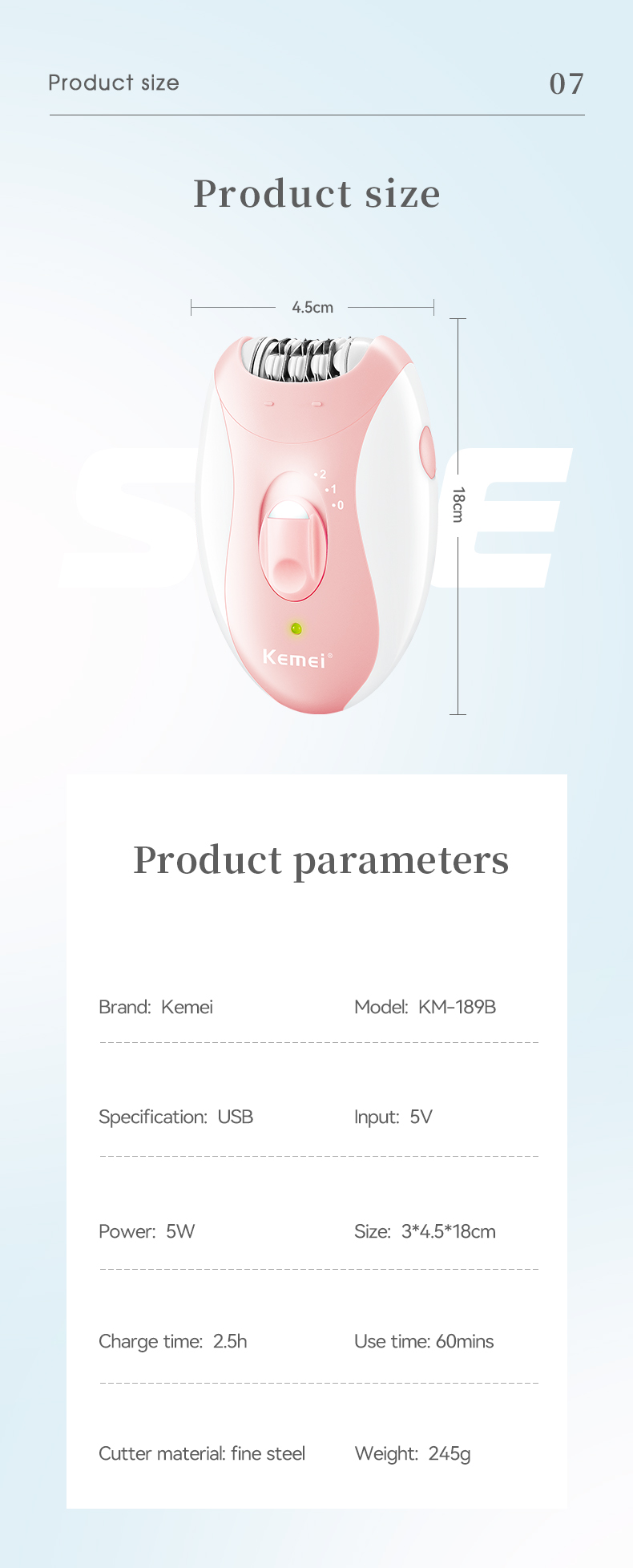 Portable Electric Epilator USB Rechargeable Lady Razor for Legs and Bikini factory