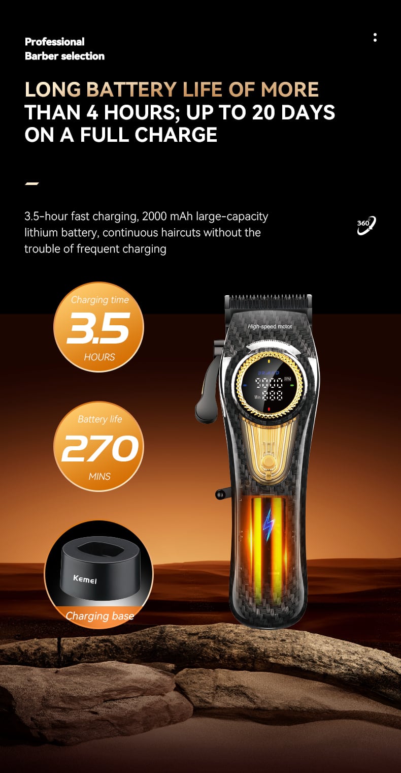KEMEI km-2242 Hair Clipper Trimmer Brushless Motor Battery Powered Hair Trimmers Commercial Clippers With Charging base supplier