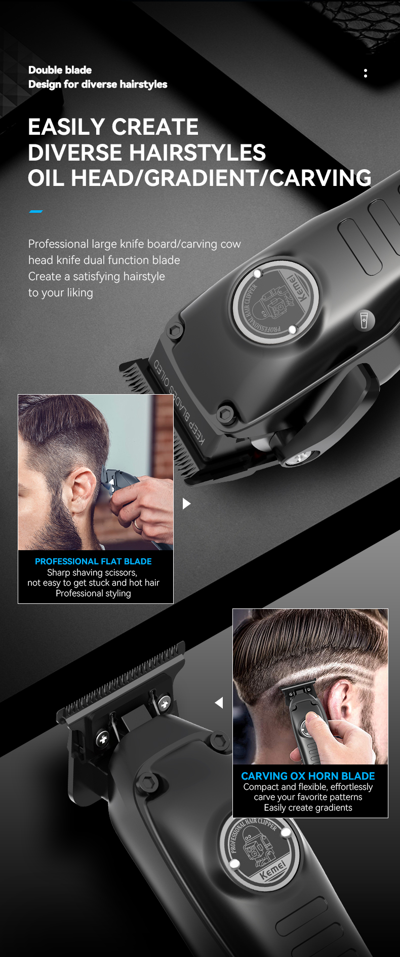 Professional Cordless Rechargeable Hair Clippers Set Km-1827 Km-H73 Barber Hair Clipper Electric Rechargeable Best Hair Trimmer supplier