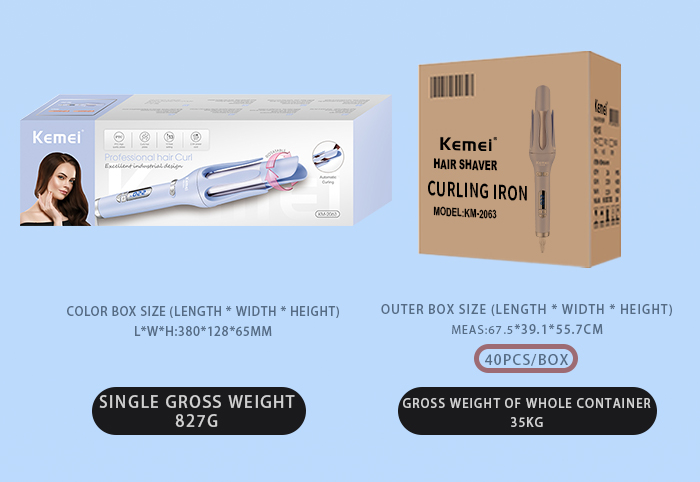 KEMEI Lcd Display Automatic Hair Curler Temperature regulation km-2063 Automatic Electric Wand Ceramic Hair Curler details