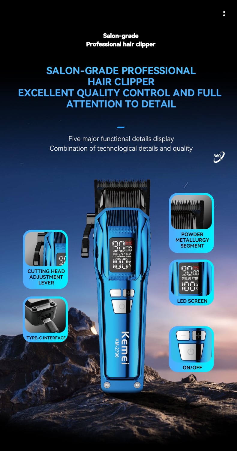 KEMEI km-2796 Hair Trimmers Clippers Professional Cordless 4600mah Lasting Rechargeable Hair Trimmers Clippers details