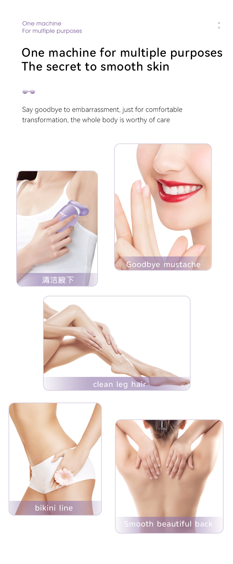 KEMEI km-1539 Women Hair Removal Ladies Shaver Ipx6 Waterproof Rechargeable Lady Razor Facial Nose Eyebrows Body Hair Trimmer supplier
