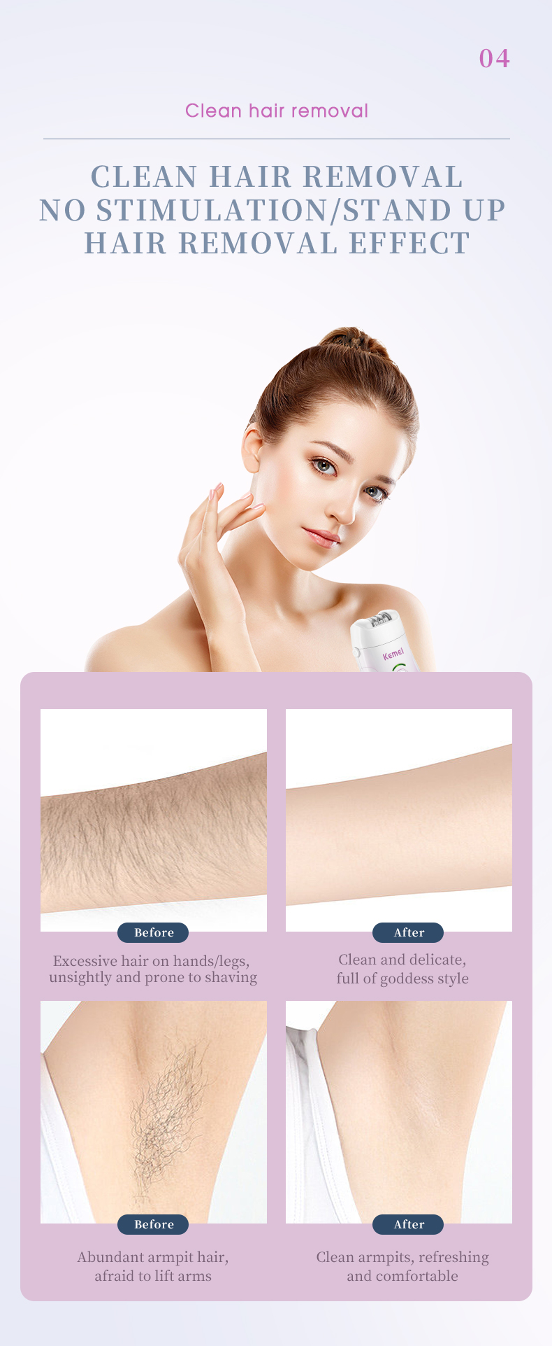 LCD Electric Tweezers Dry wet Use Portable Epilator KEMEI km-908B Women Usb Charging Cordless 3 in 1 Epilator Hair Removal details