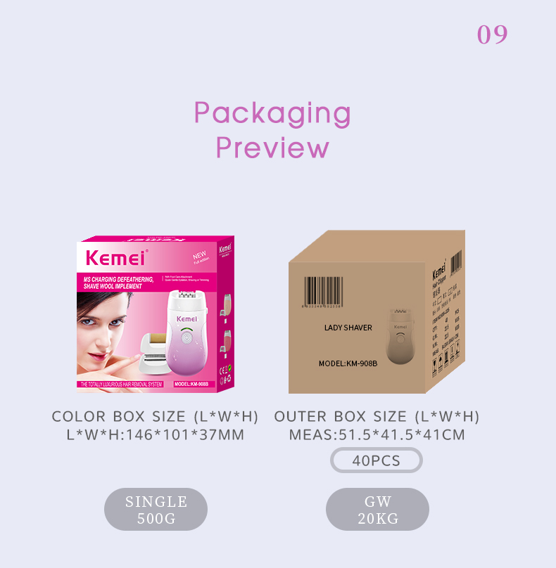 LCD Electric Tweezers Dry wet Use Portable Epilator KEMEI km-908B Women Usb Charging Cordless 3 in 1 Epilator Hair Removal manufacture