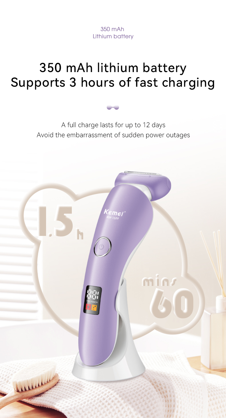 KEMEI km-1539 Women Hair Removal Ladies Shaver Ipx6 Waterproof Rechargeable Lady Razor Facial Nose Eyebrows Body Hair Trimmer factory