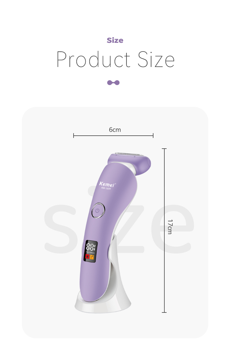 KEMEI km-1539 Women Hair Removal Ladies Shaver Ipx6 Waterproof Rechargeable Lady Razor Facial Nose Eyebrows Body Hair Trimmer factory