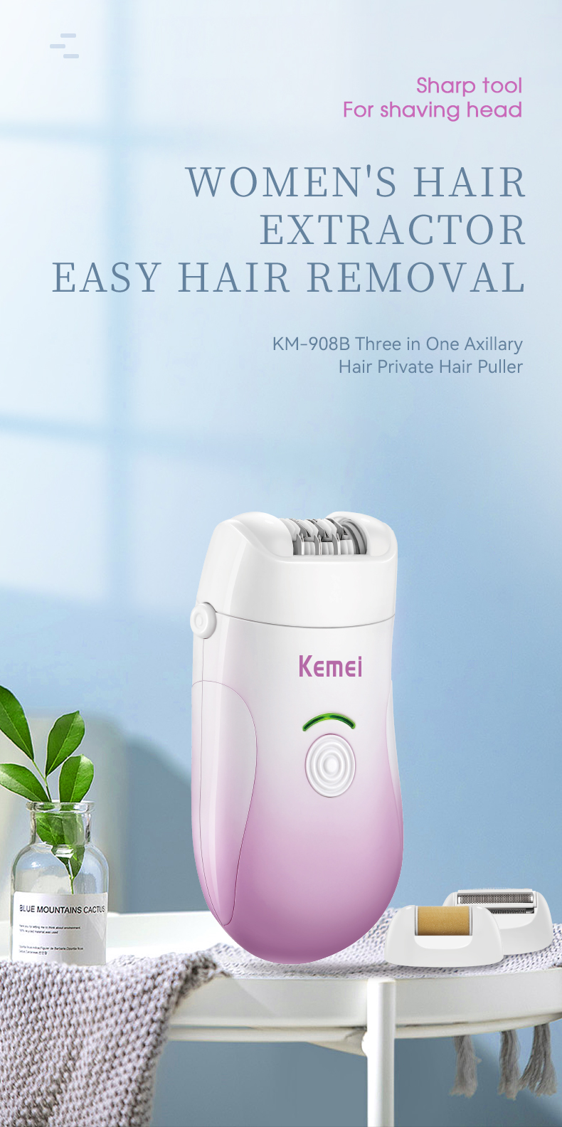 LCD Electric Tweezers Dry wet Use Portable Epilator KEMEI km-908B Women Usb Charging Cordless 3 in 1 Epilator Hair Removal manufacture