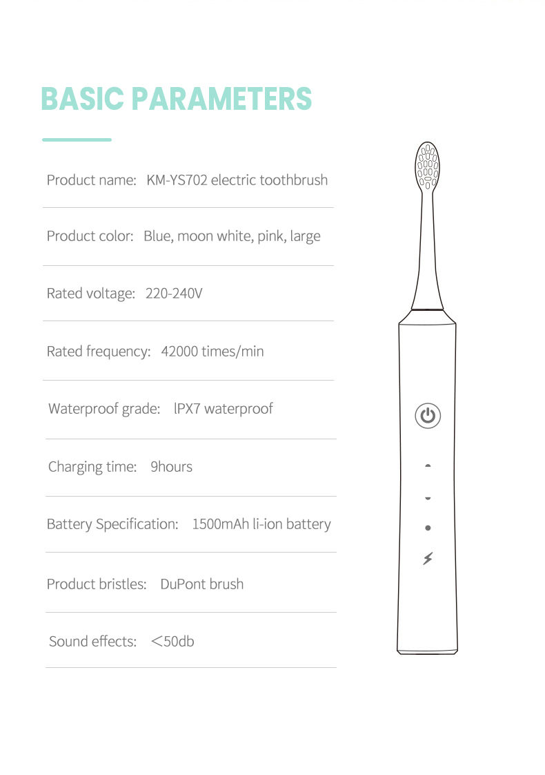 Eco Friendly Sonic Electric Toothbrush Kemei Km-Ys702 Powerful Usb Rechargeable Ultrasonic Tooth Brush manufacture