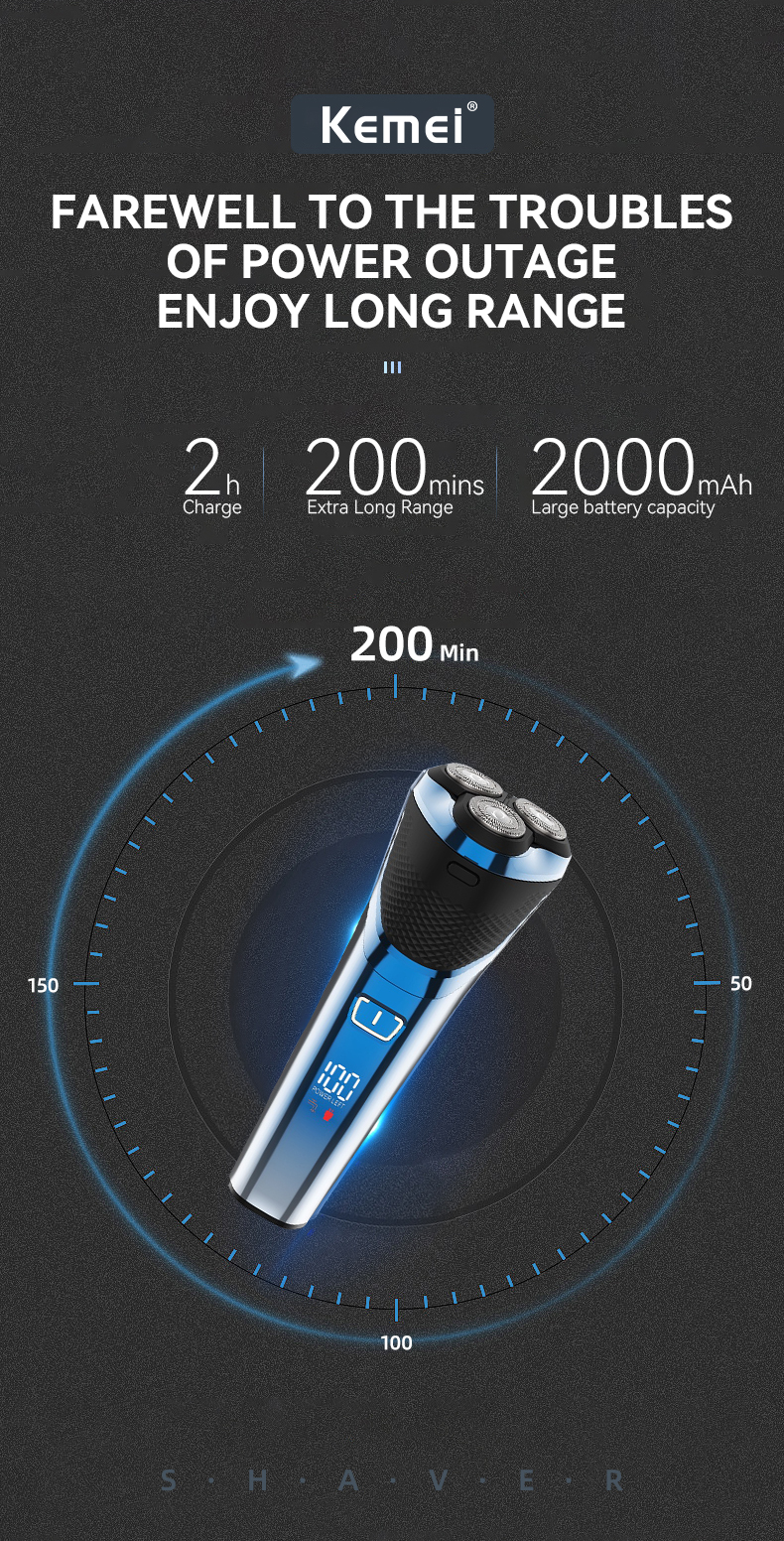 Men Triple Floating Blade Heads Kemei km-8510 Wet-Dry Dual Use Waterproof Electric Shaver USB Rechargeable Electric Razor factory