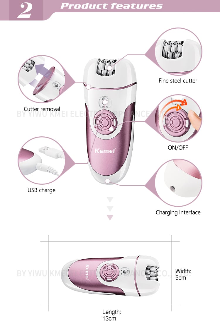 Kemei KM-1307 Factory wholesale 4 in 1 multi-function cutter head lady electric shaver with USB charging lady electric shaver manufacture