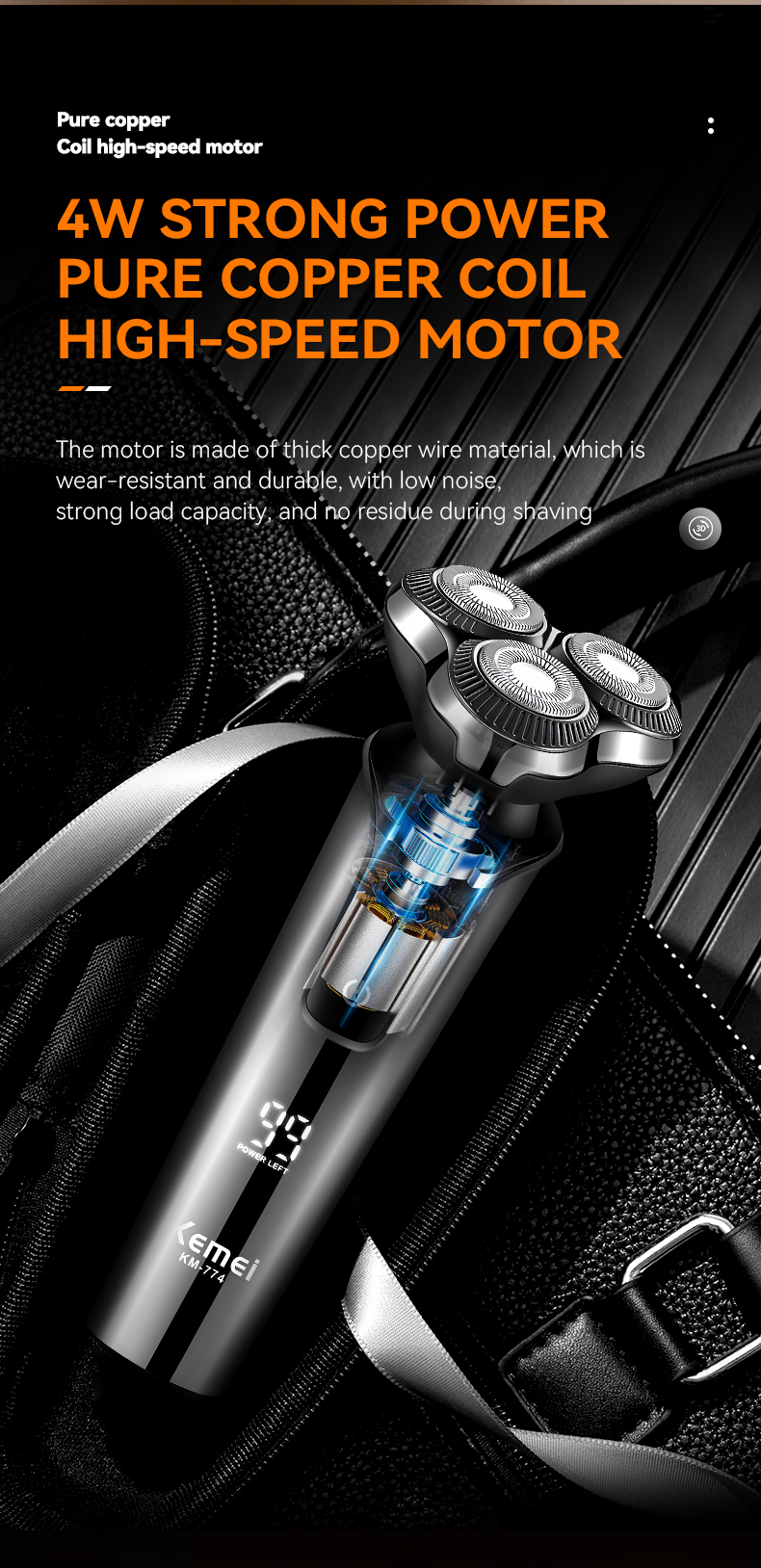 Kemei KM-774 Men Electric Razor Ipx4 Full-body Waterproof LCD Veneer Floating Three-blade Shaver factory
