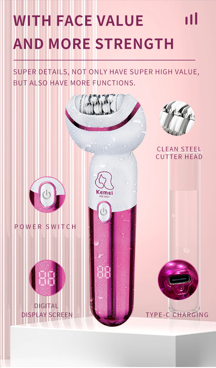 kemei Usb Rechargeable Women Epilator km-6051 Portable Hair Removal Tool Rotary Shaver Body Face Leg Depilator details