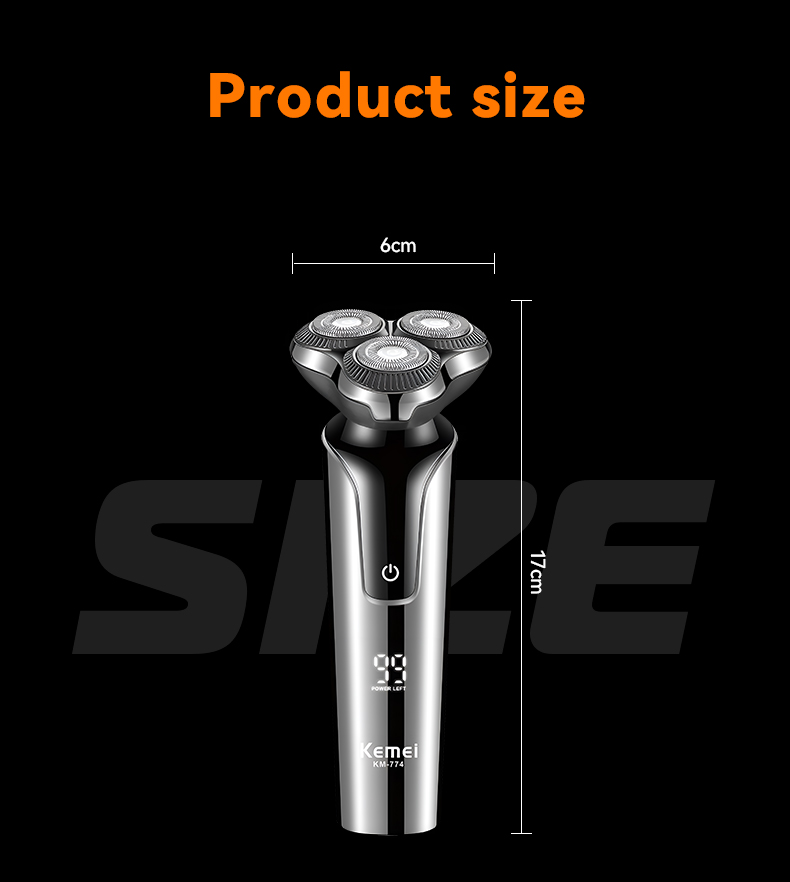 Kemei KM-774 Men Electric Razor Ipx4 Full-body Waterproof LCD Veneer Floating Three-blade Shaver manufacture