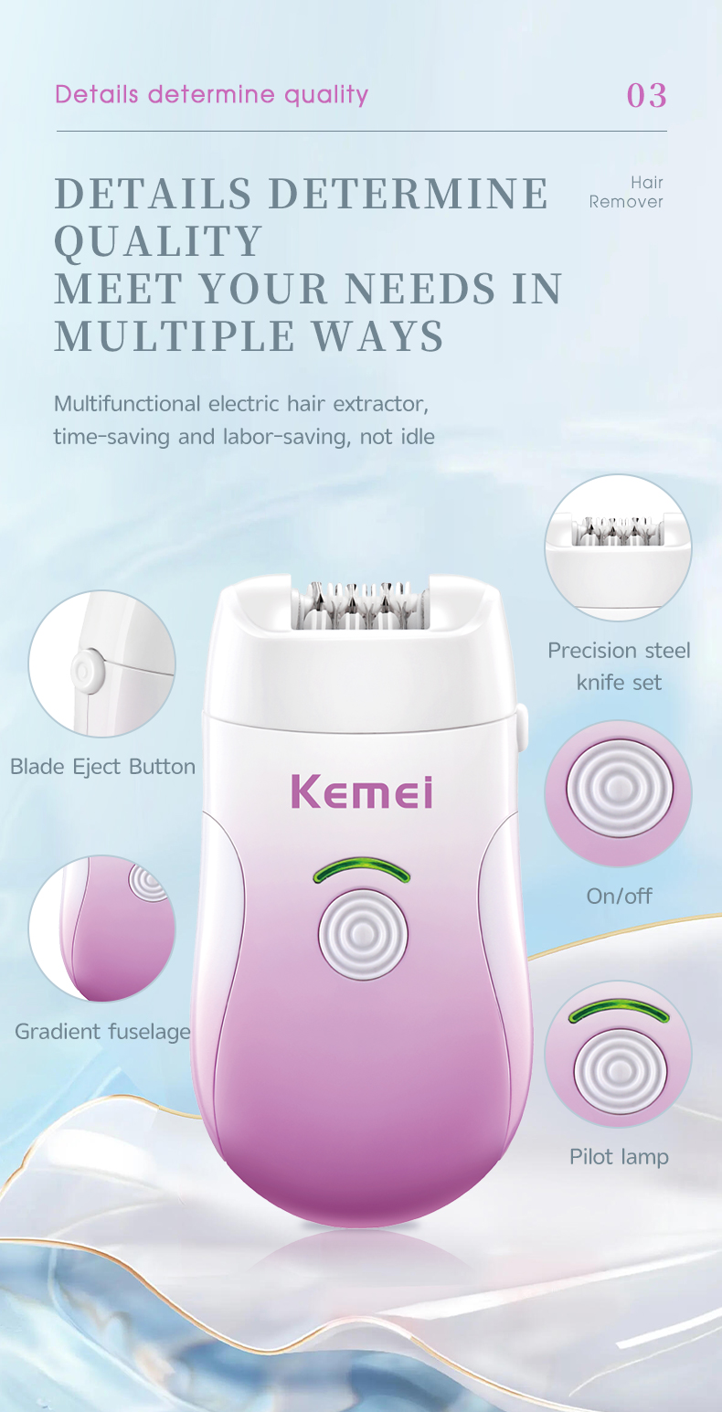 LCD Electric Tweezers Dry wet Use Portable Epilator KEMEI km-908B Women Usb Charging Cordless 3 in 1 Epilator Hair Removal details