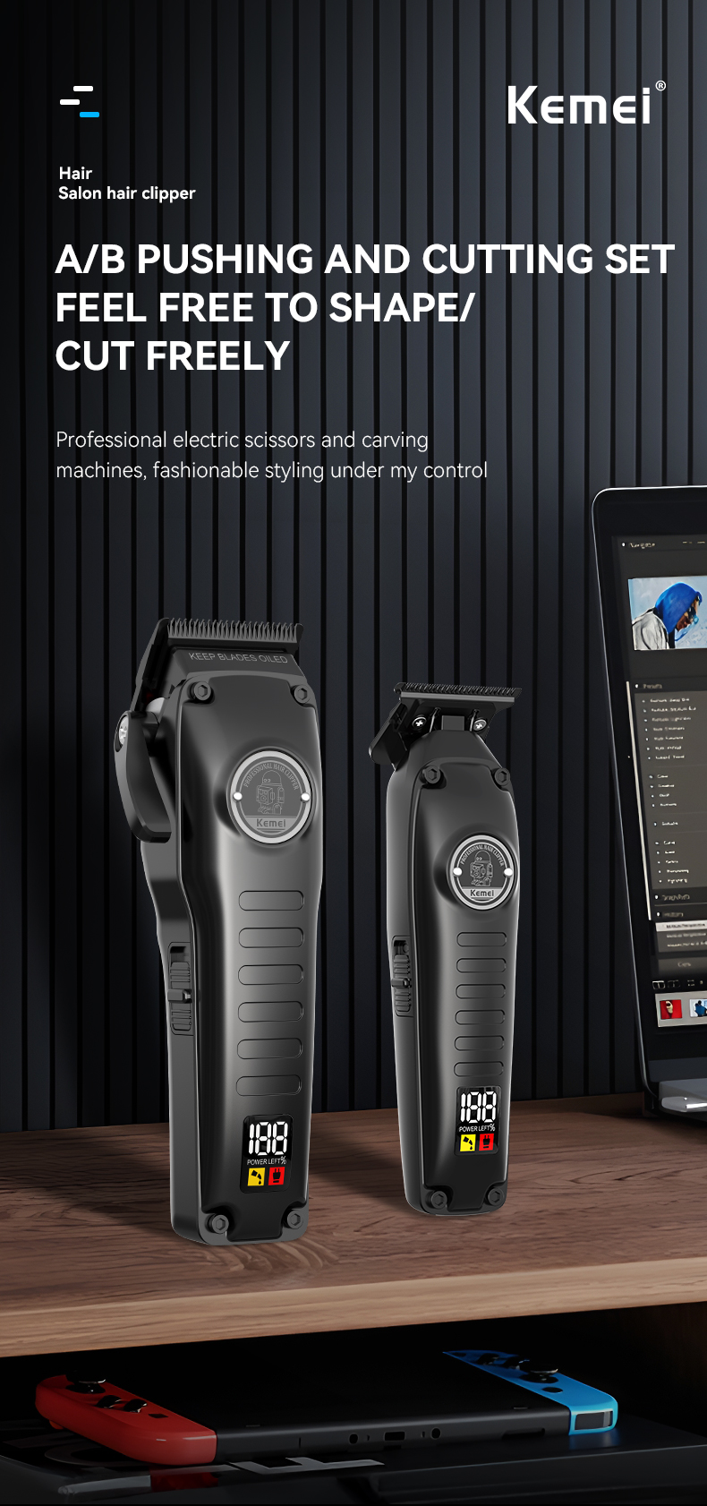 Professional Cordless Rechargeable Hair Clippers Set Km-1827 Km-H73 Barber Hair Clipper Electric Rechargeable Best Hair Trimmer details