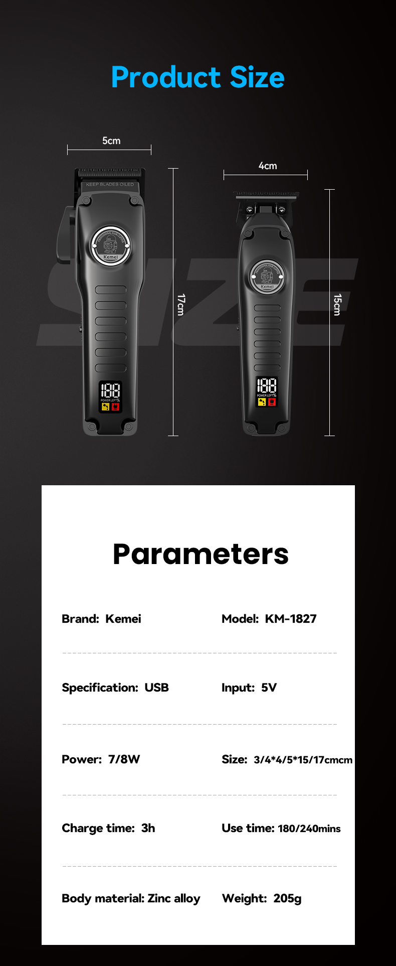 Professional Cordless Rechargeable Hair Clippers Set Km-1827 Km-H73 Barber Hair Clipper Electric Rechargeable Best Hair Trimmer supplier