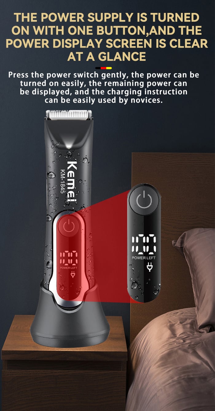 KEMEI km-1845 Rechargeable Electric Body Hair Clipper Trimmer Waterproof Groin Pubic Private Part Electric Shaver With Light details