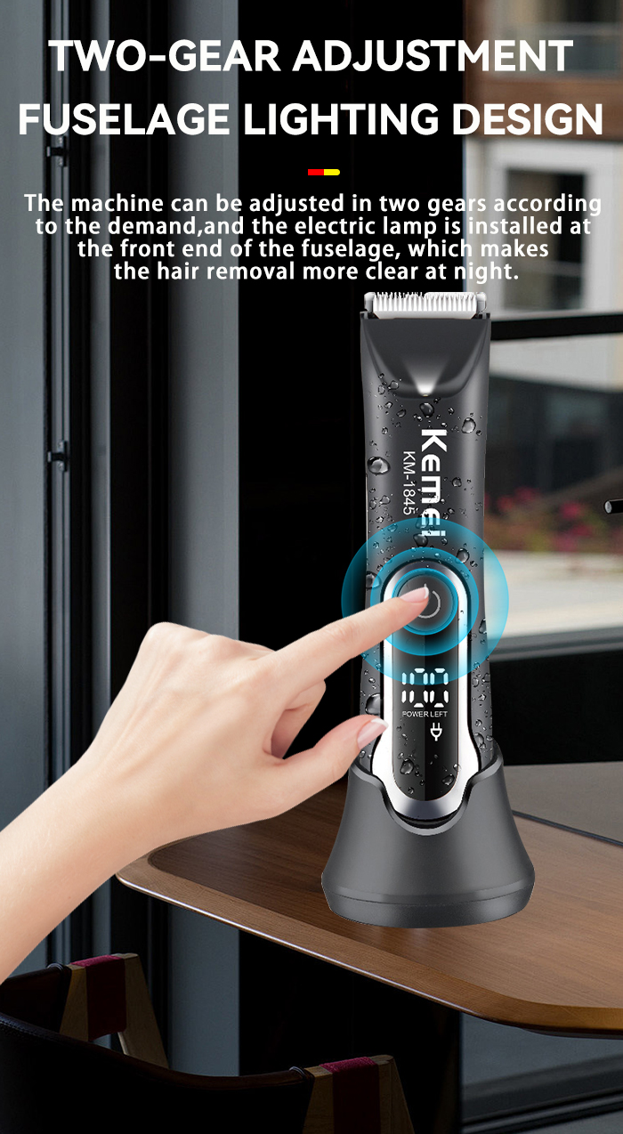 KEMEI km-1845 Rechargeable Electric Body Hair Clipper Trimmer Waterproof Groin Pubic Private Part Electric Shaver With Light details
