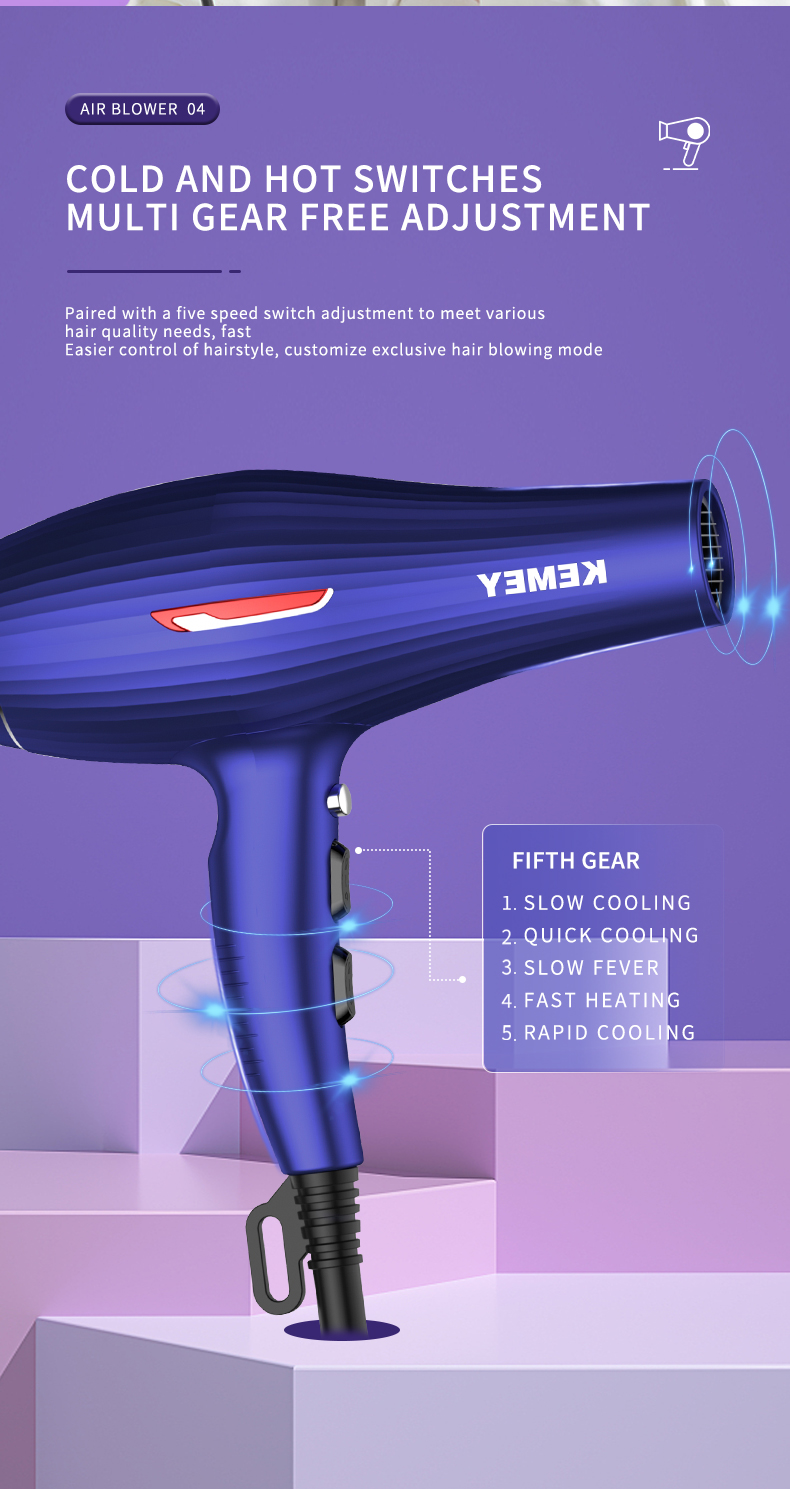 KEMEI Professional Salon Professional Hair Dryer Km-6851 1600w High Power Ac Motor Powerful Hair Dryers Support Cold And Hot Air details