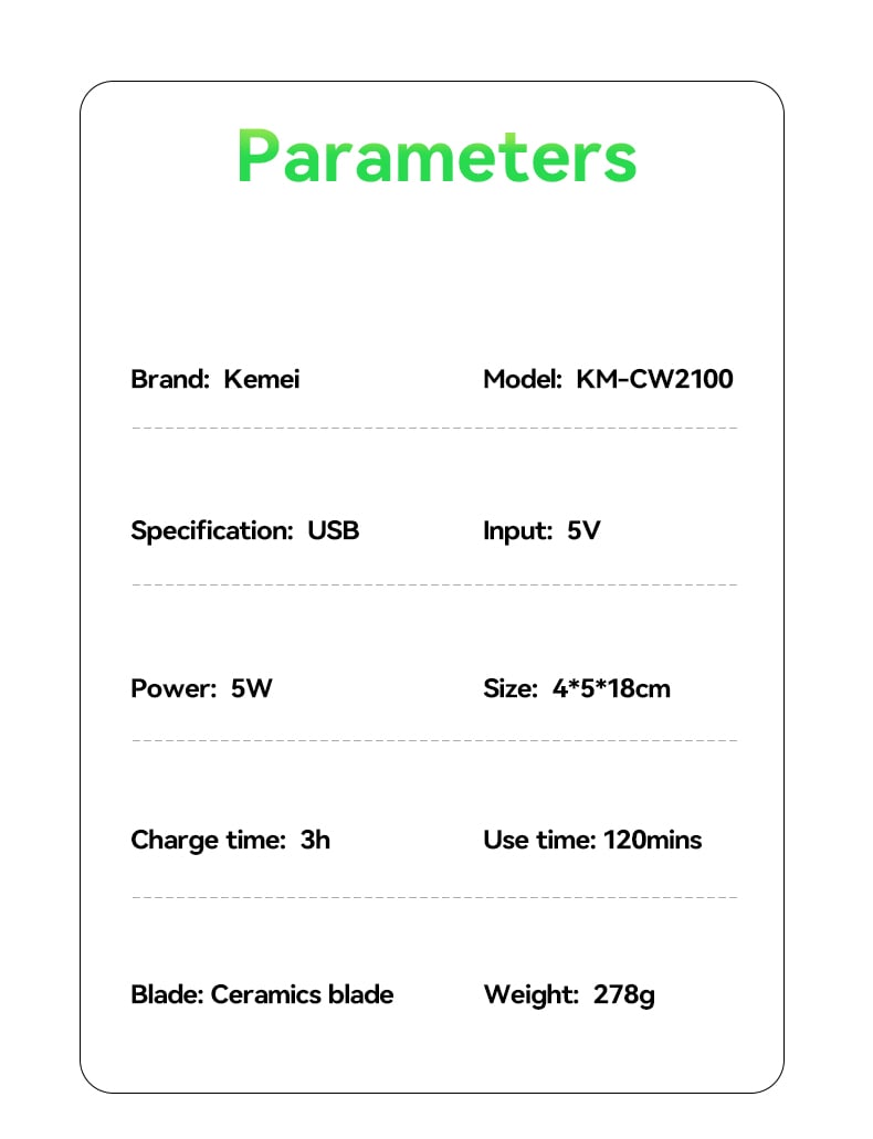 KEMEI Km-Cw2100 Pet Hair Trimmer Clipper Adjustable Cordless Dog Cat Pet Electric Hair Clipper Machine Trimmer details