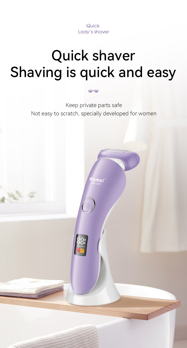 KEMEI km-1539 Women Hair Removal Ladies Shaver Ipx6 Waterproof Rechargeable Lady Razor Facial Nose Eyebrows Body Hair Trimmer manufacture