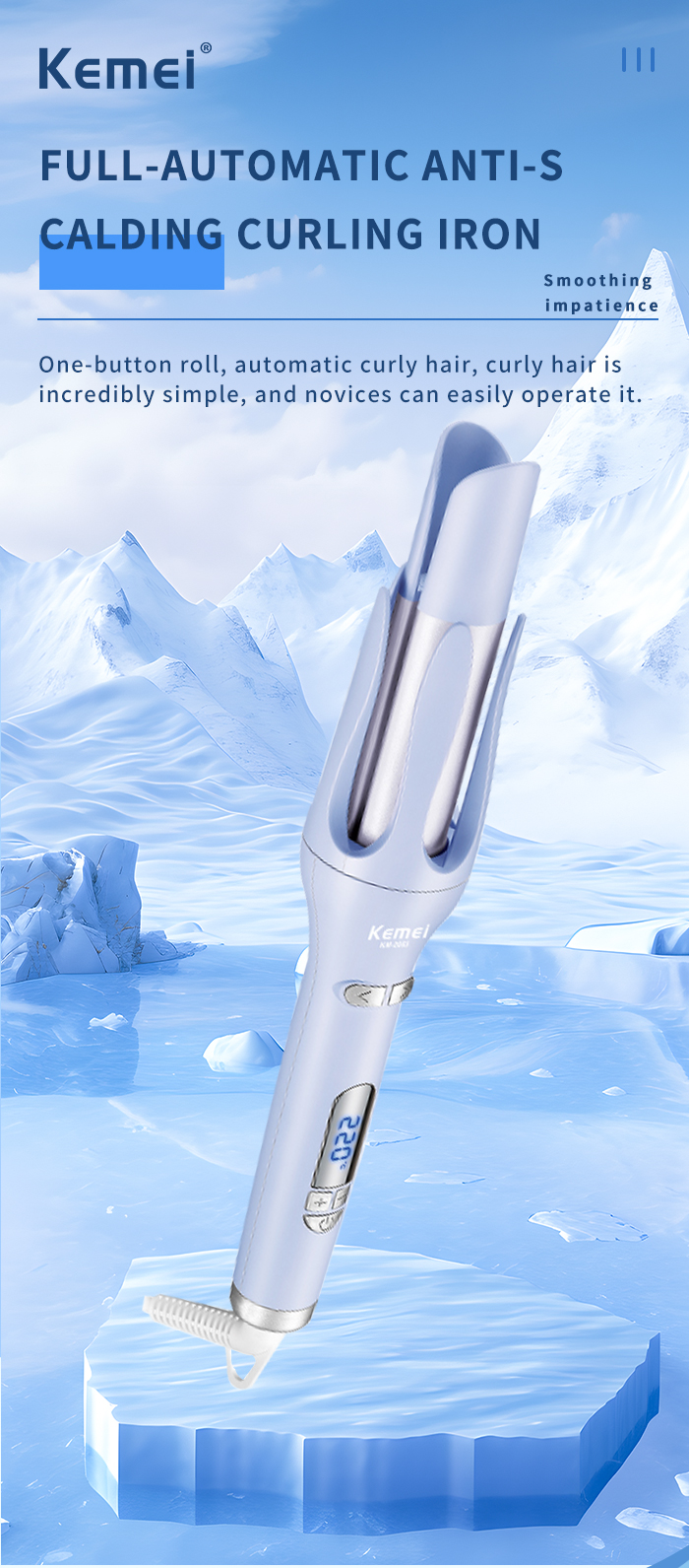 KEMEI Lcd Display Automatic Hair Curler Temperature regulation km-2063 Automatic Electric Wand Ceramic Hair Curler details