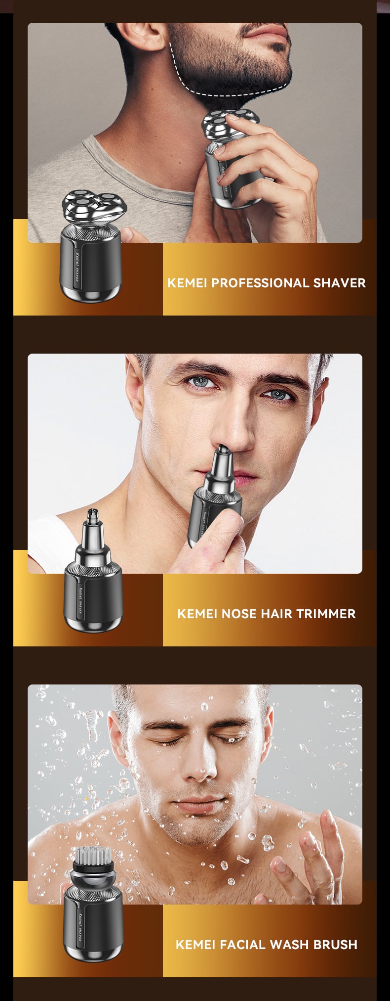 Kemei KM-3224 Three-blade New Magnetic Multi-functional 3 In 1 Full-body Waterproof Electric Shaver With Nose Hair Trimmer factory