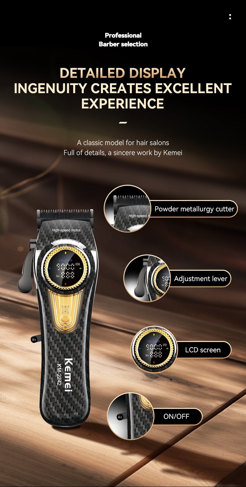 KEMEI km-2242 Hair Clipper Trimmer Brushless Motor Battery Powered Hair Trimmers Commercial Clippers With Charging base details