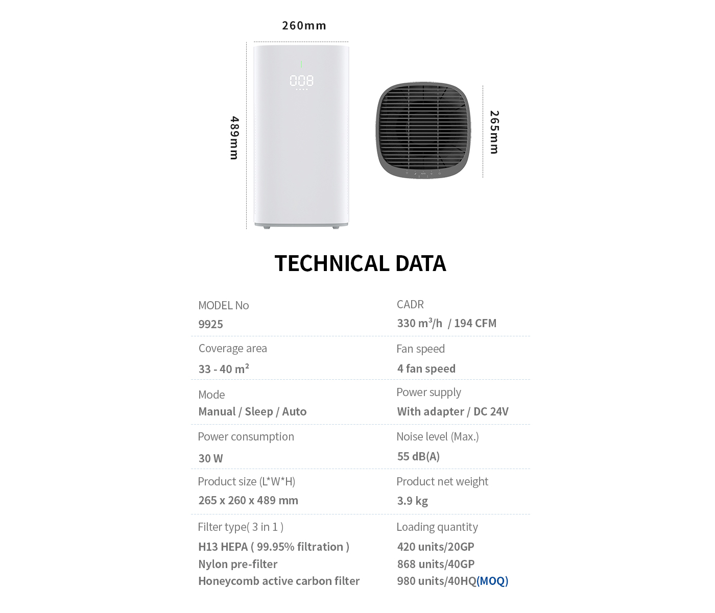 Air Quality Digital Display Home Bedroom Air Purifier manufacture