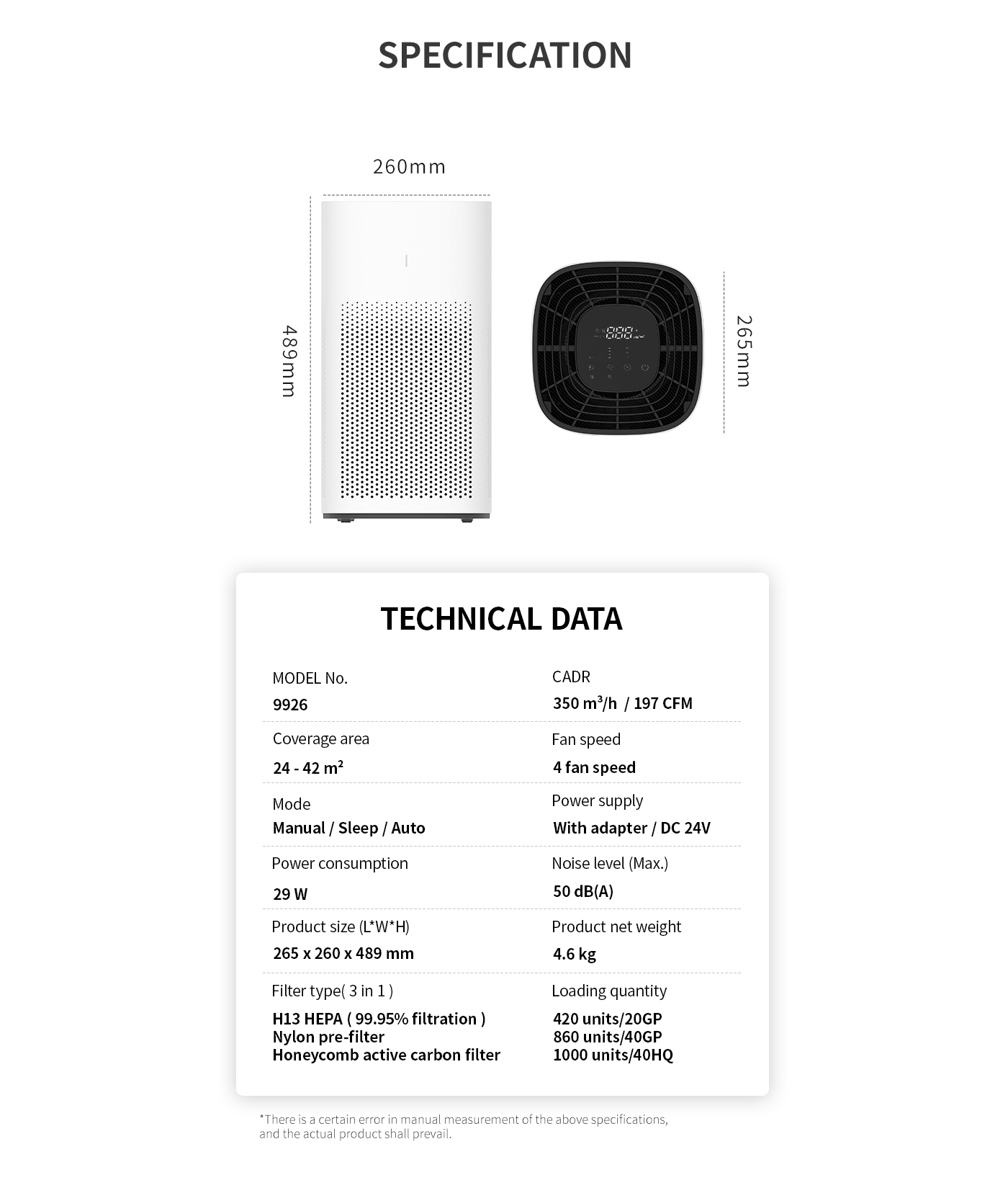 Tuya WiFi Control HEPA Filter Household Air Purifier factory