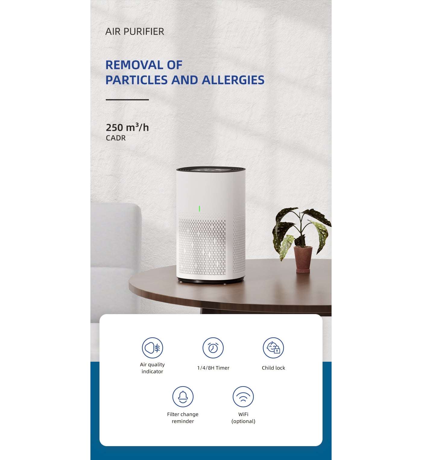 Smart Sensor Air Quality Display Air Purifier For Home details