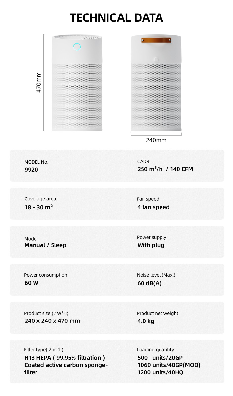 Breathing Light H13 HEPA Remove PM2.5 Air Purifier manufacture
