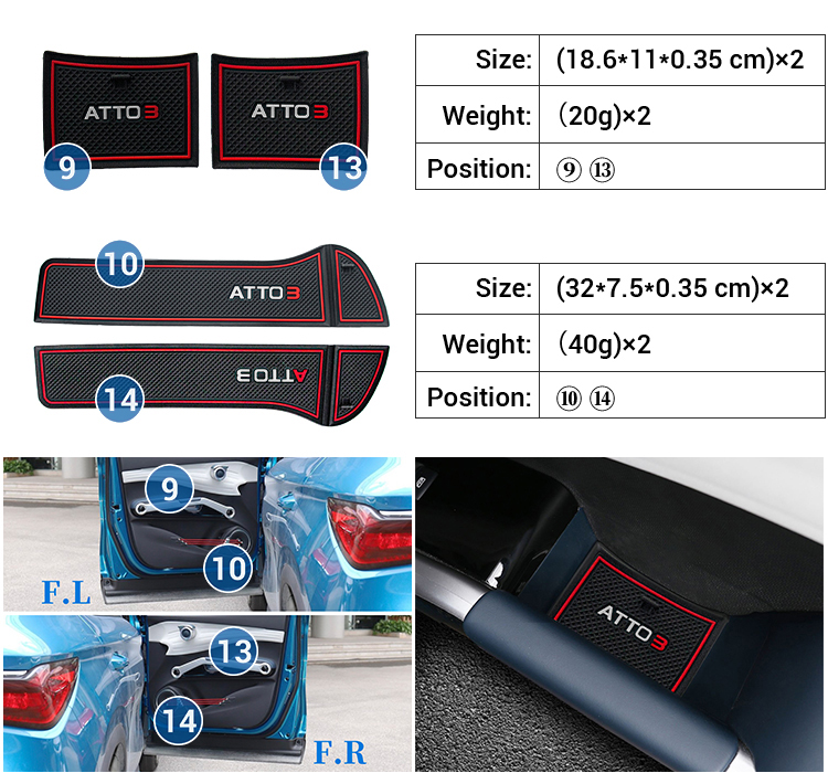 Car Interior Accessories Anti-Slip Mat ATTO 3 Door Slot Mat Anti-skid Pad Door Slot Pads For BYD Yuan Plus Accessory supplier
