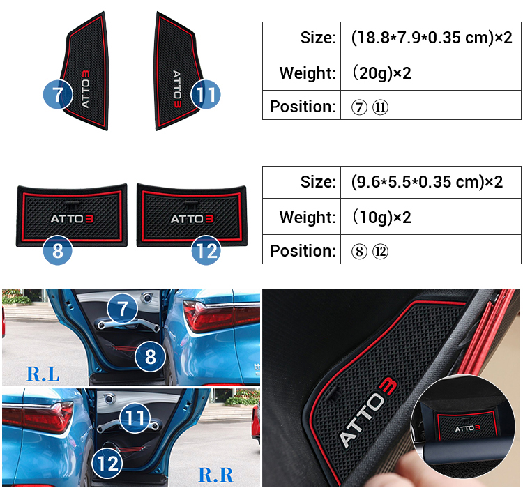 Car Interior Accessories Anti-Slip Mat ATTO 3 Door Slot Mat Anti-skid Pad Door Slot Pads For BYD Yuan Plus Accessory factory