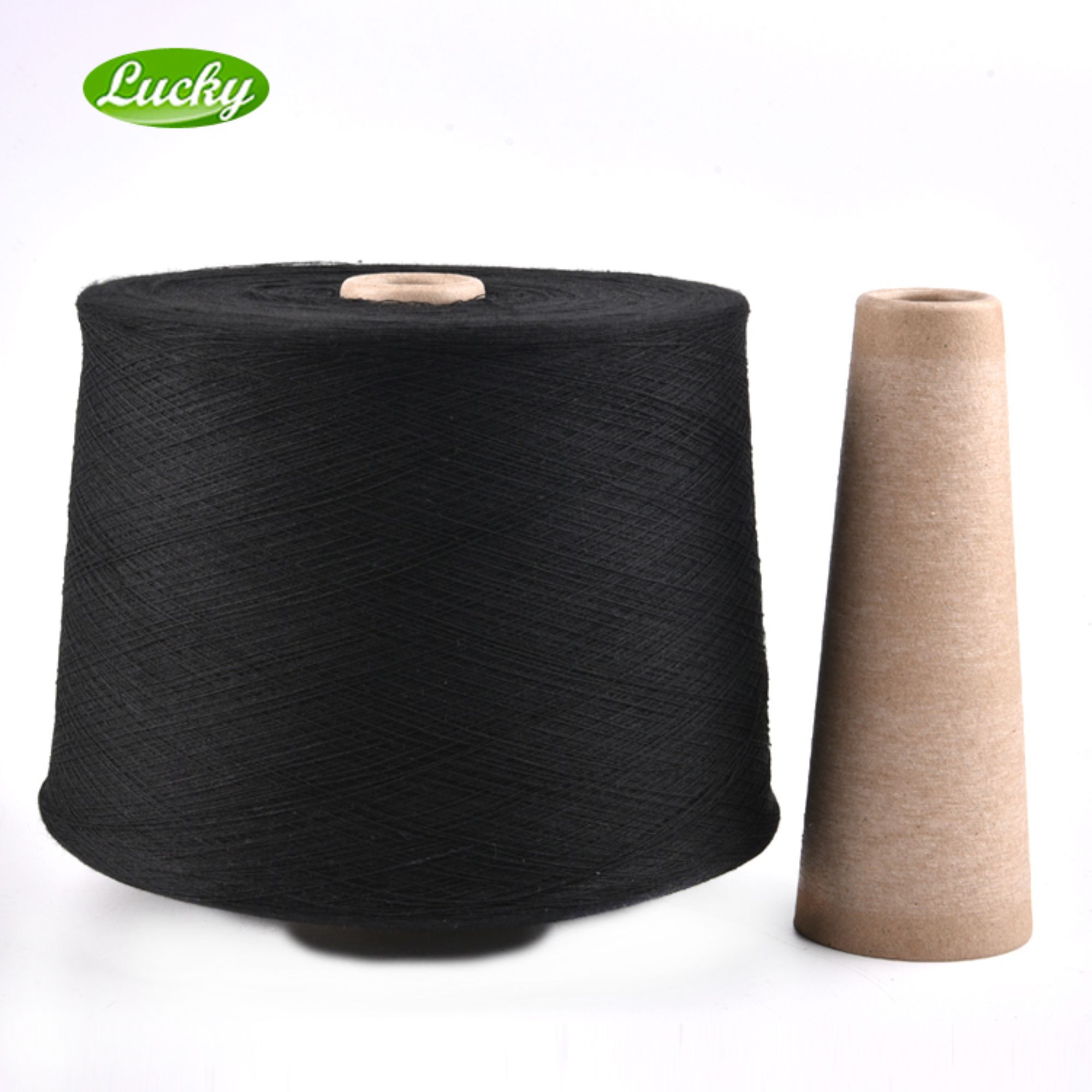 Reciclado/Regenerado NE20 NM34 Preto CVC 20S aberto extremidade oe algodão circular malha preços de fios de meias de algodão e poliéster misturados