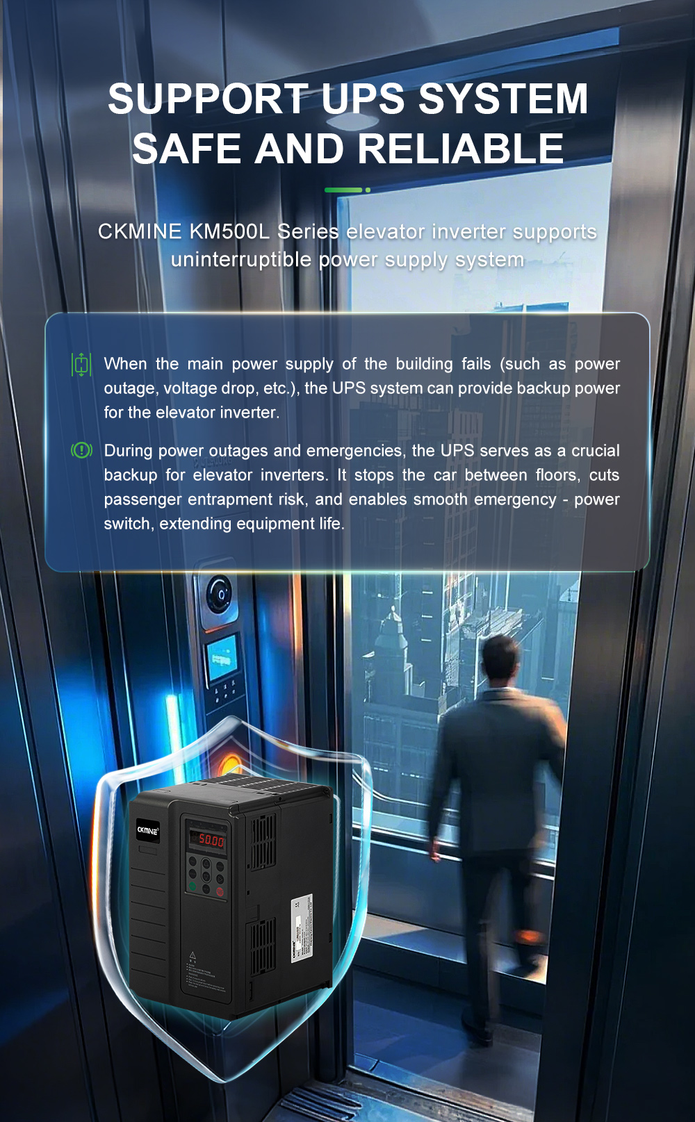 CKMINE Elevator Inverter 4-30kW 380V 3 Phase Lift Parts Frequency Control 15kW 30kW VFD VSD UPS Escalator Motor Drive factory