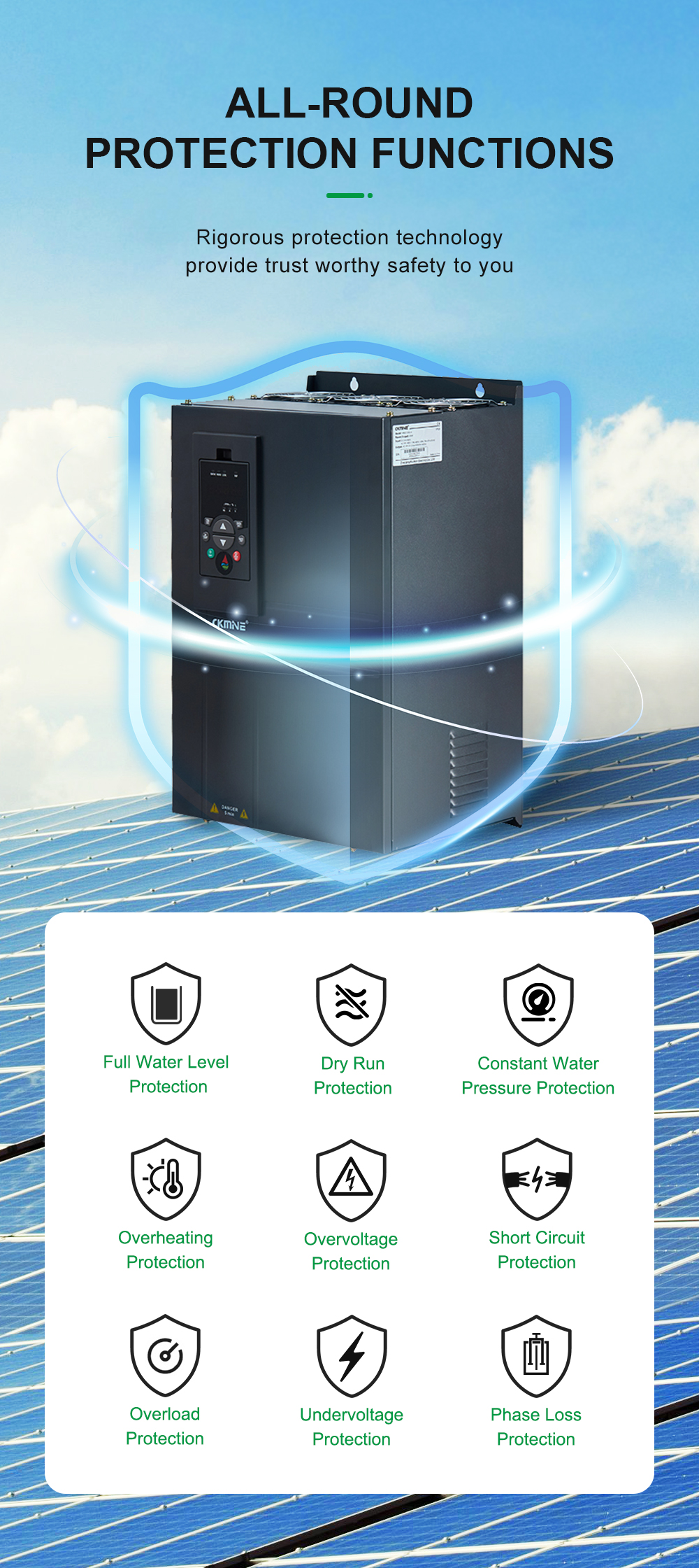 CKMINE 45kW 55kW 75kW 90kW 110kW Solar Pump Inverter 3 Phase 380V Off Grid MPPT DC to AC VFD Drive for Irrigation supplier