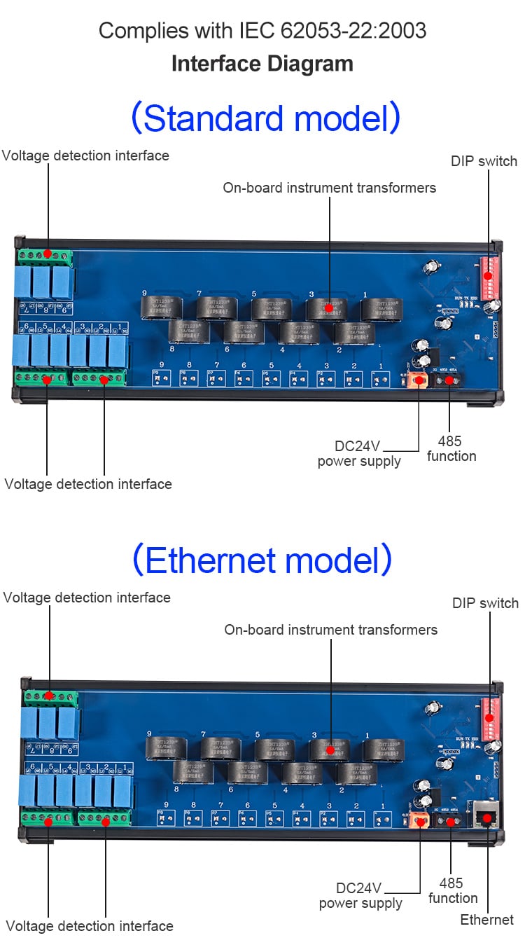 product huaqingjun 9 channel rs485 ethernet current voltage transformer detect module rs485 modbus rtu modbus tcp acquisition module-10