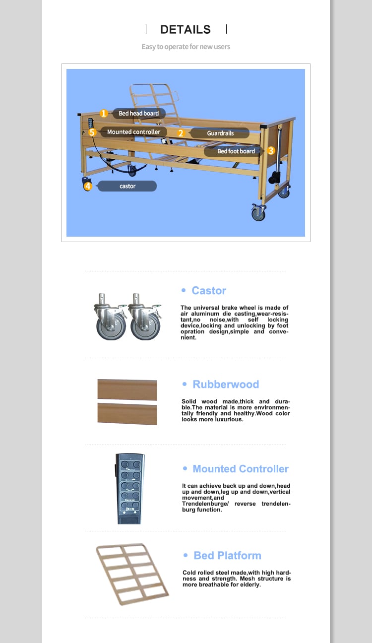 Home Care Use 5 Function Electric Patient Bed Hospital with MDF Board Nursing Care Bed supplier