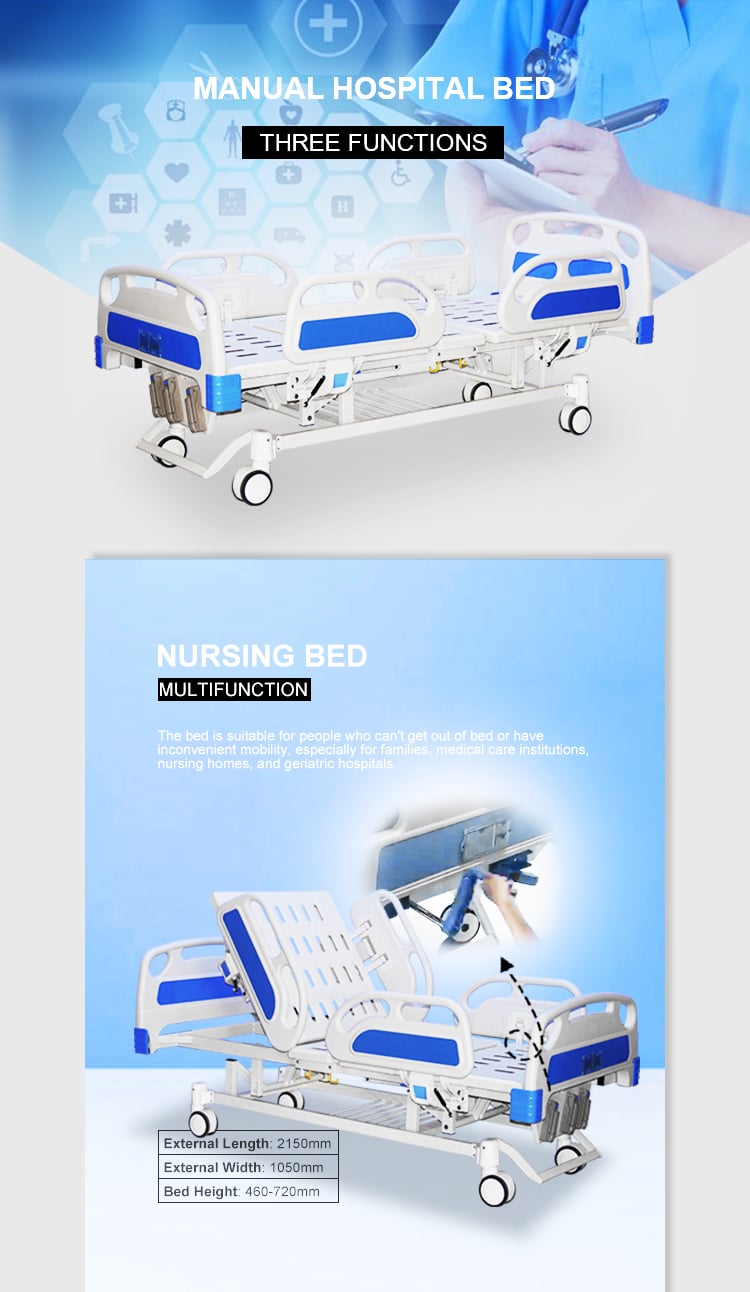Yc-t3618k 3 Years Warranty Customized Color Portable Castors ABS 3 Functions Adjustable Manual ICU Medical Bed manufacture